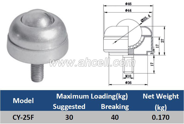 CY-25F Thread Bolt Plastic Ball Omniball Transfer Unit Furniture Table 1 Inch Swivel Wheels Nylon Ball Caster