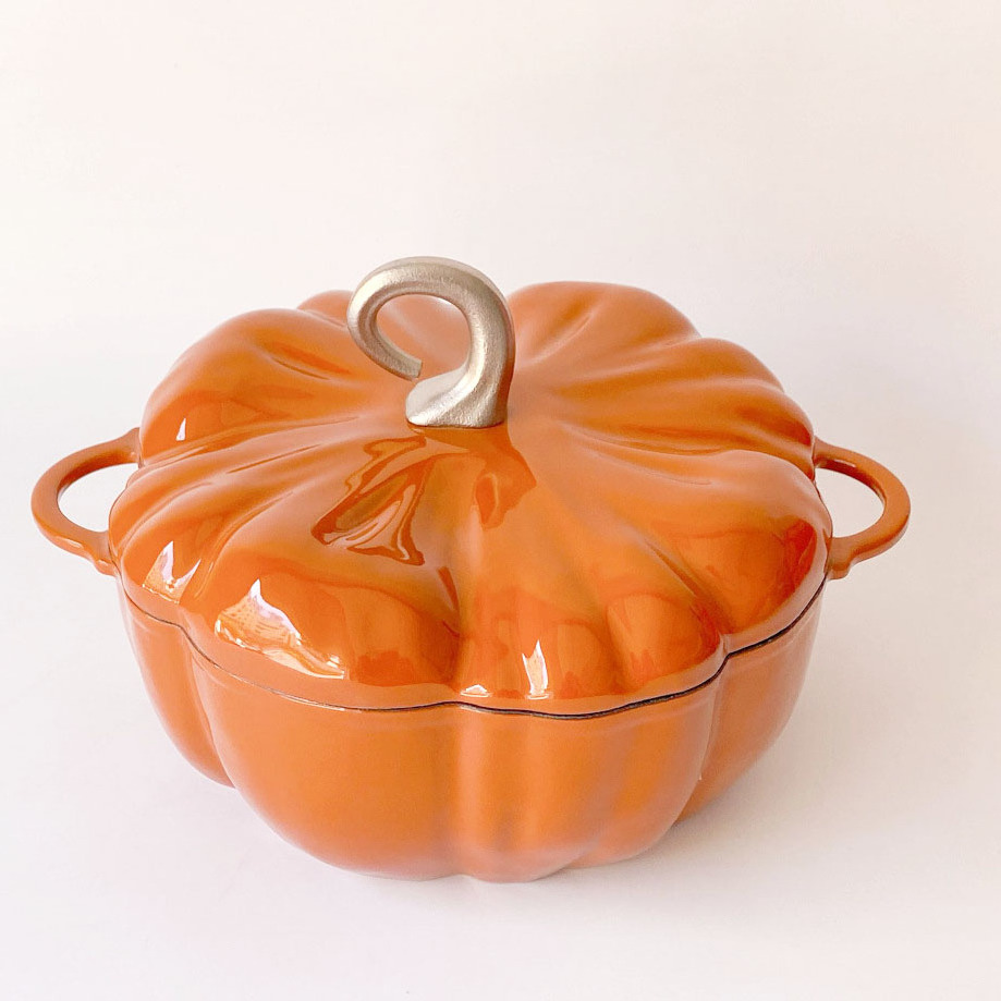 hot selling  Enamel Cast Iron Pot Cookware Design Pumpkin Creativity Coating Non Stick Casserole Pot with Lid