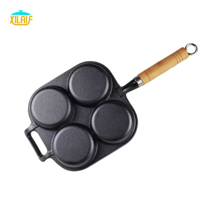 Hot sale Kitchen & Cookware sets Omelette Pan Cast Iron 4 Hole Non Stick Egg Frying Pan with two handle