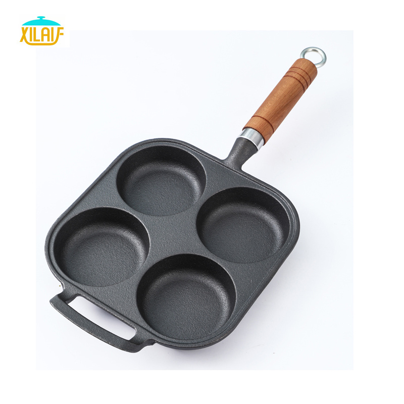 Hot sale Kitchen & Cookware sets Omelette Pan Cast Iron 4 Hole Non Stick Egg Frying Pan with two handle