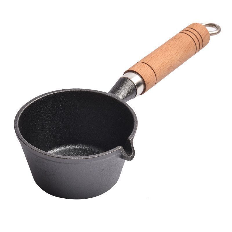 hot selling 11cm Cast Iron Oil Milk Pot with Wooden Handle Omelette Hot Frying Pan