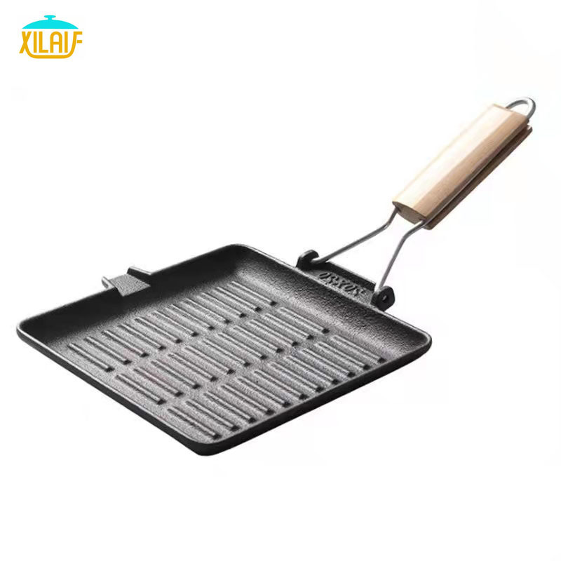 Non Stick folding handle BBQ collapsible grill pan square cast iron grill pan raclette removable handle