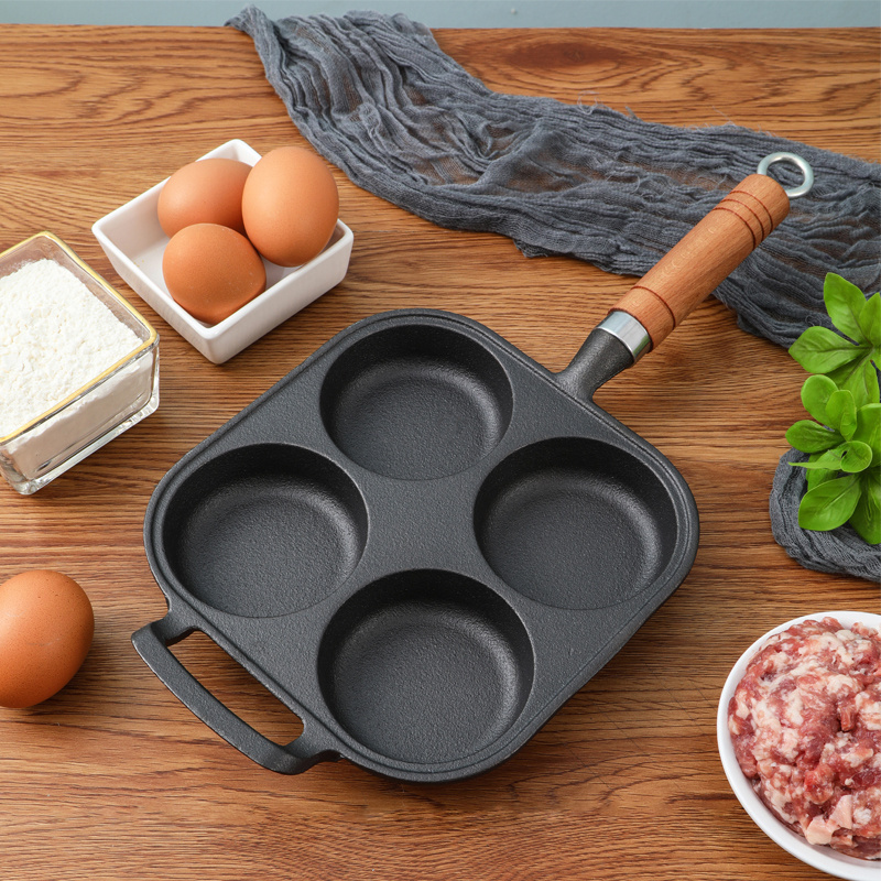 Hot sale Kitchen & Cookware sets Omelette Pan Cast Iron 4 Hole Non Stick Egg Frying Pan with two handle