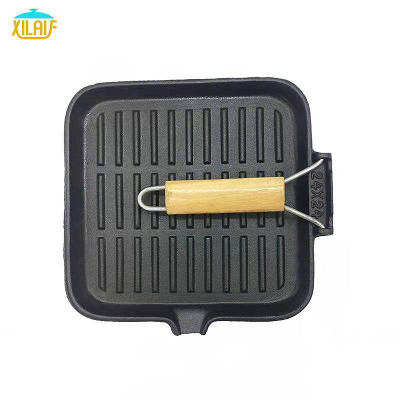 Non Stick folding handle BBQ collapsible grill pan square cast iron grill pan raclette removable handle