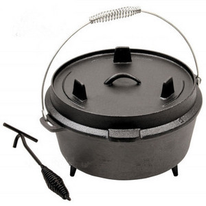 Three legged cast iron Dutch oven outdoor Camping hanging pot stock and soup pot for picnic with iron lid handle and lifter