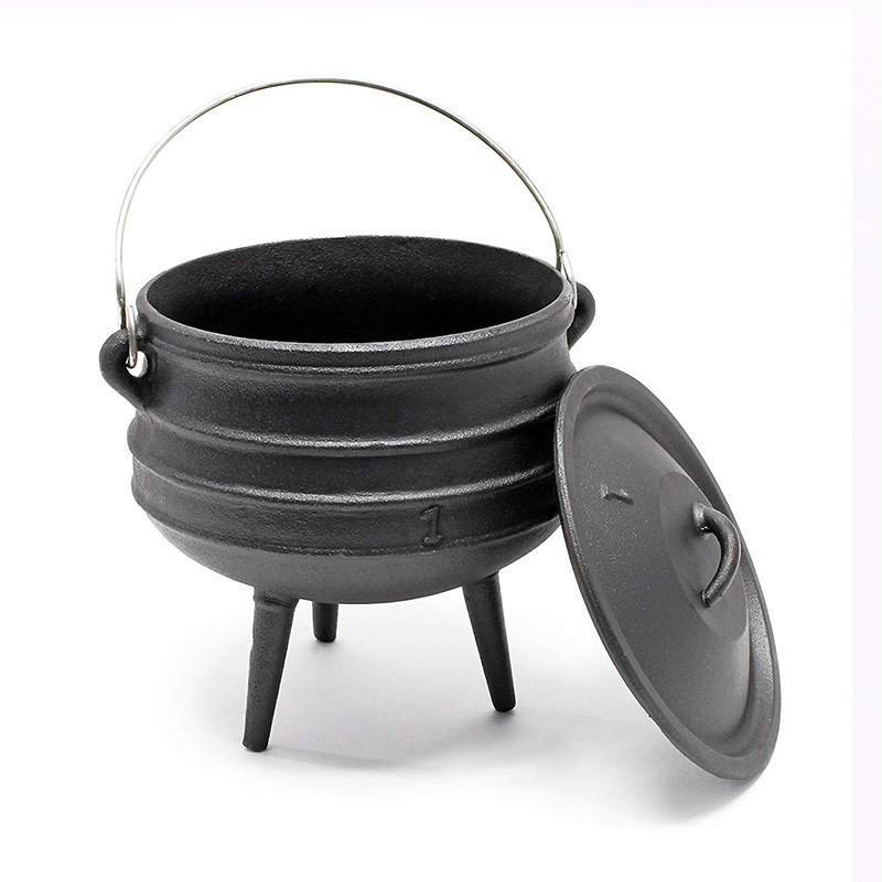 Wax Coating Cast Iron Three Legs Potjie Pot Cauldron Dutch Oven for Outdoor Camp Cooking Metal Sustainable Stewpot Hot Pot