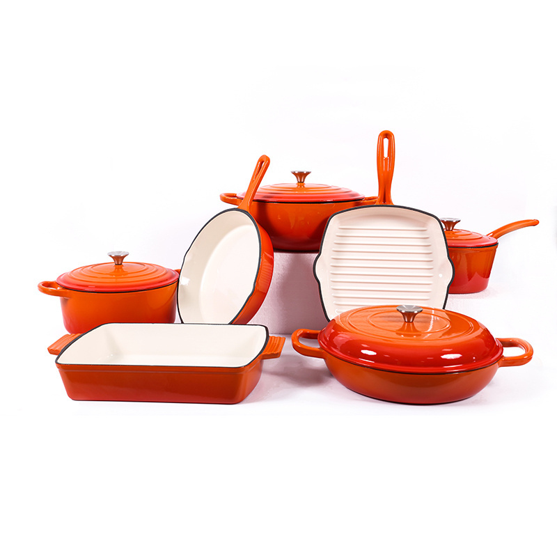 custom Enameled Cast Iron Cookware sets 12pcs color Enamel coating casserole pot  Wholesale Kitchenware Manufacturer