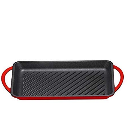 Rectangular Cast Iron Ceramic Baking Pan Grill Plate Pre-seasoned Burner with Ribbed Bottom for Low Fat Grilling Frying