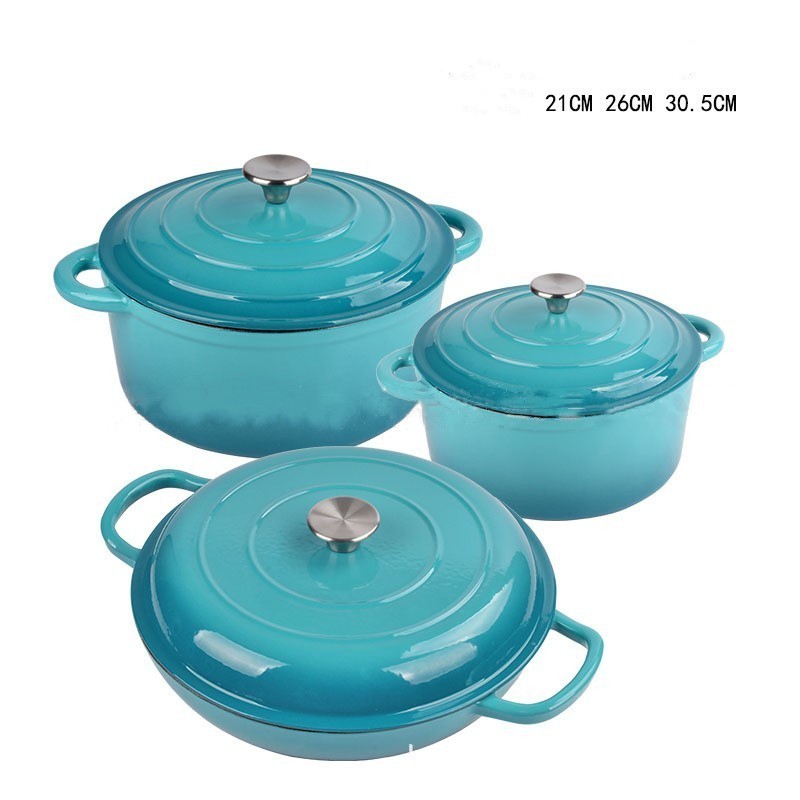 Wholesale Non Stick 3 Pcs of Kitchen Utensils Cast Iron Enamel Casseroles Soup & Stock Pots Round Seafood Pot Combination