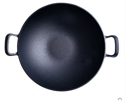 Wholesale Non-stick Cast Iron Woks Cookware Set Frying Pan with Double Iron Ears and Wooden Cover