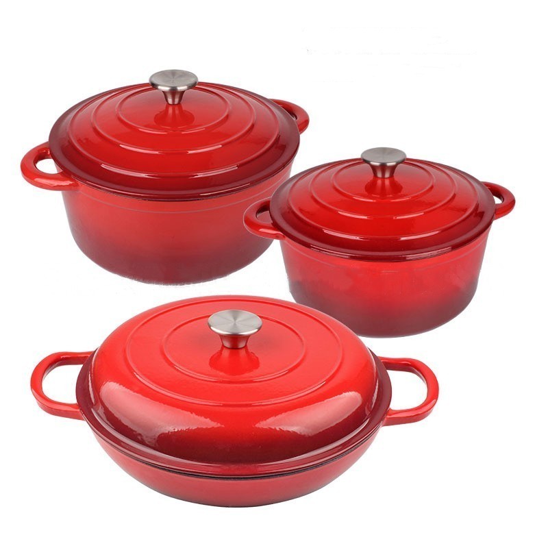 Wholesale Non Stick 3 Pcs of Kitchen Utensils Cast Iron Enamel Casseroles Soup & Stock Pots Round Seafood Pot Combination