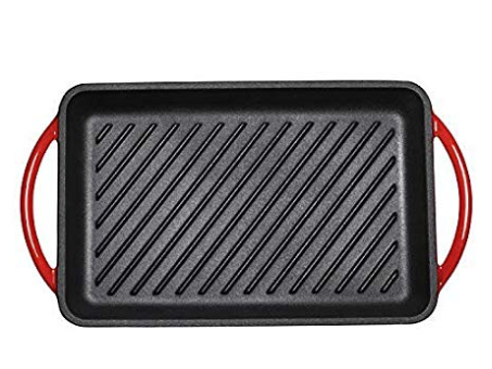 Rectangular Cast Iron Ceramic Baking Pan Grill Plate Pre-seasoned Burner with Ribbed Bottom for Low Fat Grilling Frying