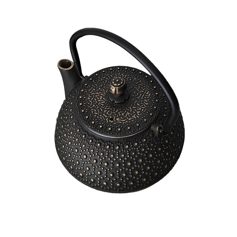 Chinese Black Enameled 600ml Cast Iron Teapot Cast Iron Teaware Hot Water Kettle