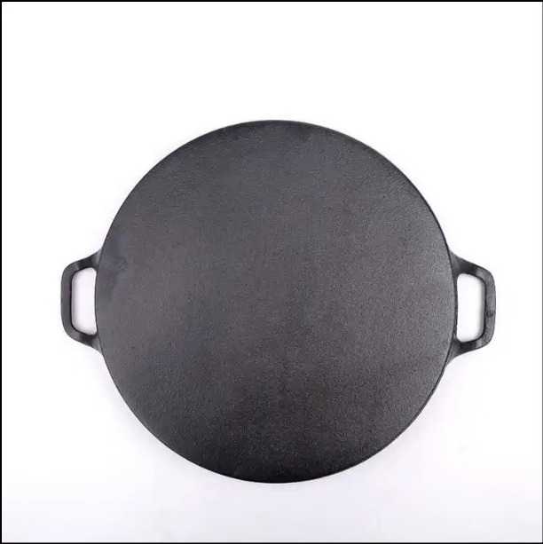 Household Kitchenware Cast Iron Pizza Grill Fry Pan Not Stick Griddle Pan Dual Handle BBQ Grill Round Roasting Pan