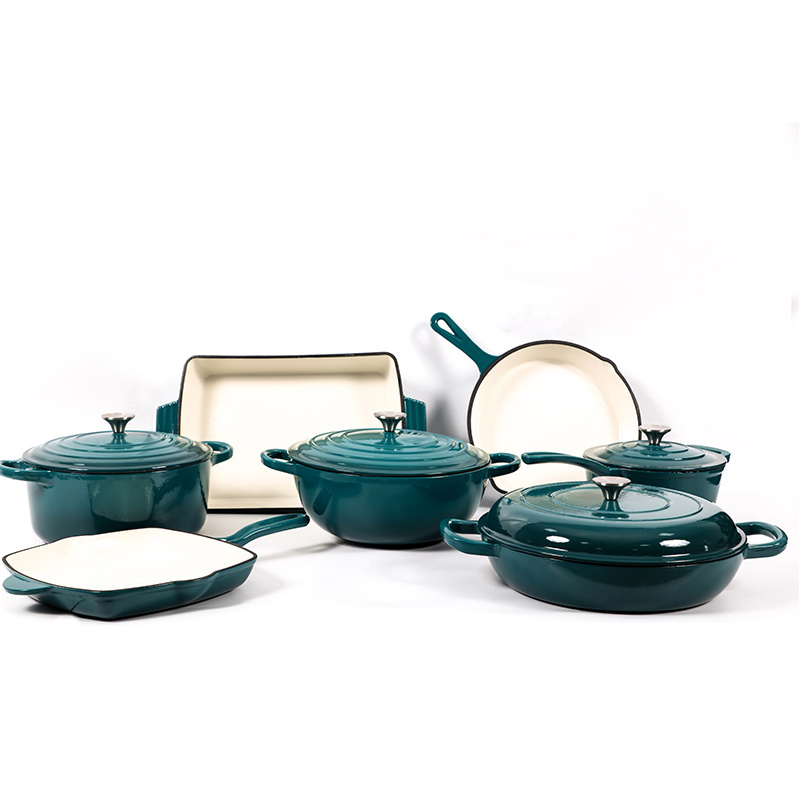 custom Enameled Cast Iron Cookware sets 12pcs color Enamel coating casserole pot  Wholesale Kitchenware Manufacturer