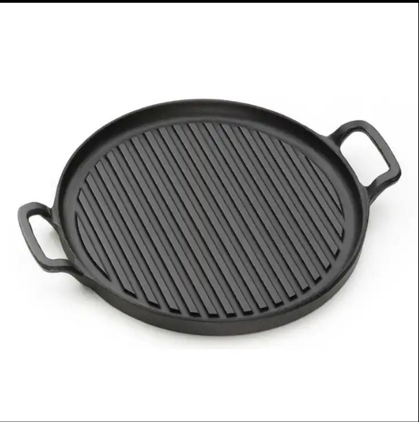 Household Kitchenware Cast Iron Pizza Grill Fry Pan Not Stick Griddle Pan Dual Handle BBQ Grill Round Roasting Pan