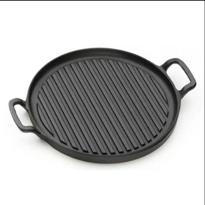 Household Kitchenware Cast Iron Pizza Grill Fry Pan Not Stick Griddle Pan Dual Handle BBQ Grill Round Roasting Pan