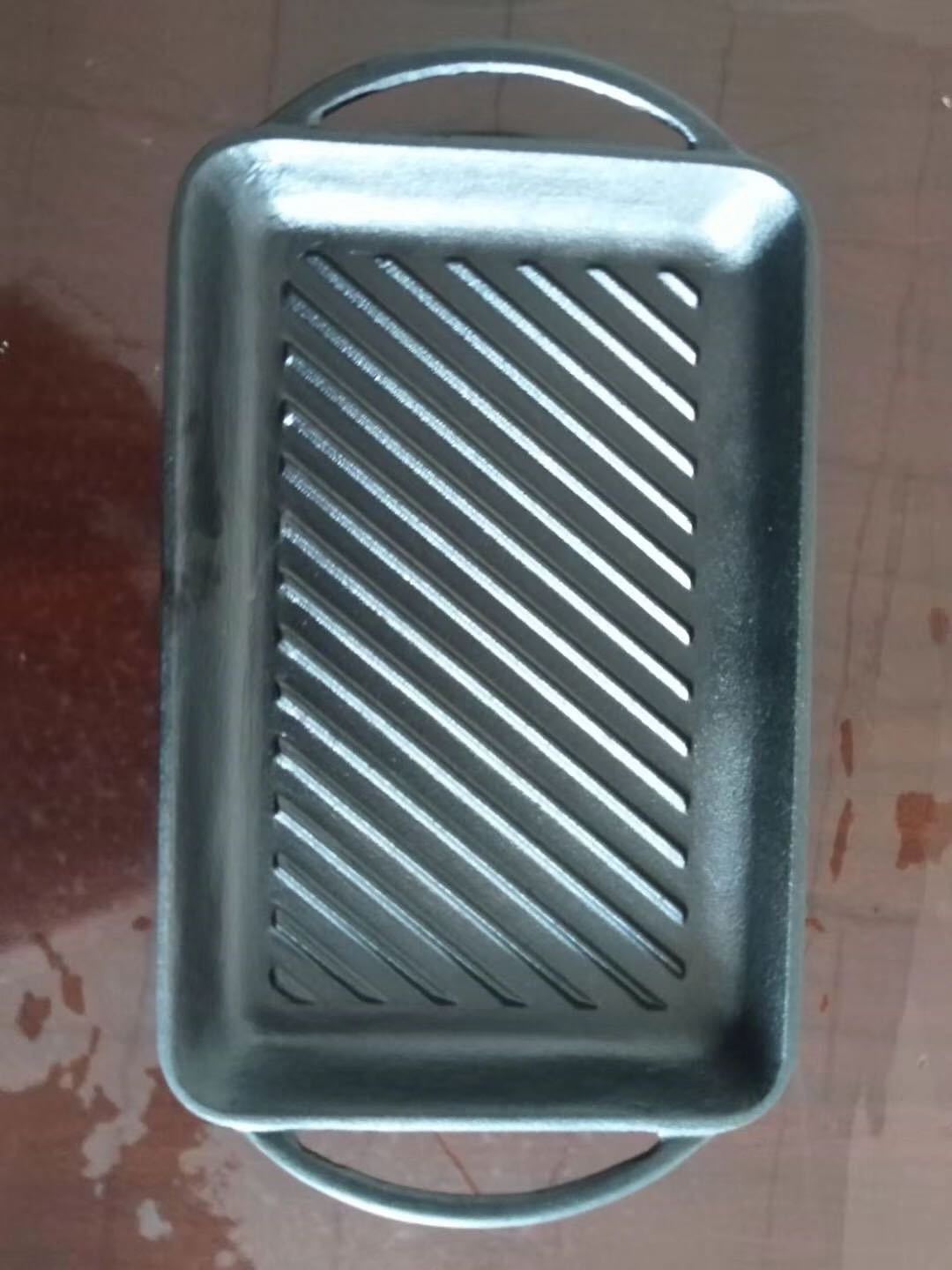 Rectangular Cast Iron Ceramic Baking Pan Grill Plate Pre-seasoned Burner with Ribbed Bottom for Low Fat Grilling Frying