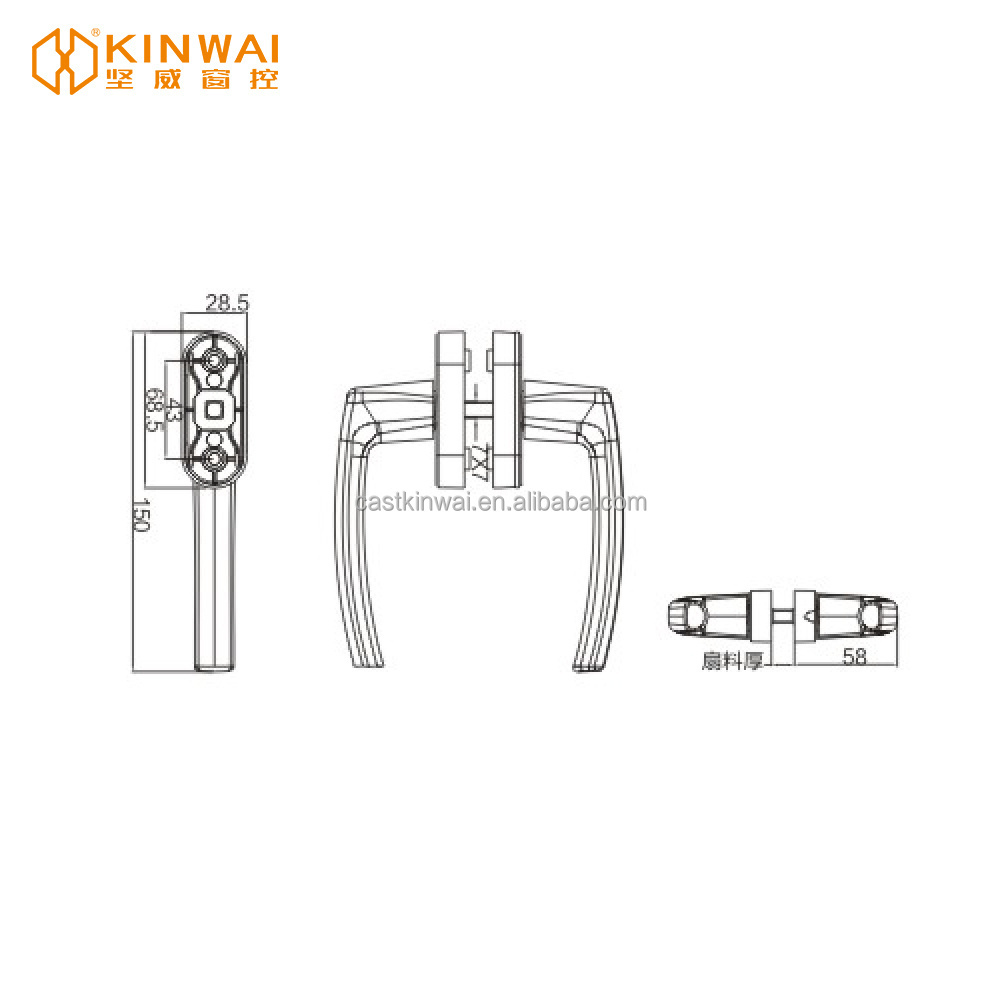 JW-9032B High Quality Aluminium Door Window Lock Handle with cylinder cover and 90mm iron Square shaft