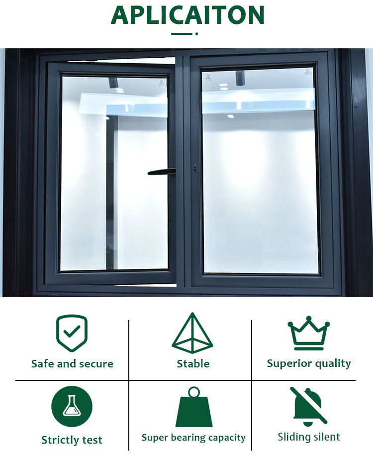 JIANWEI Window restrictor aluminium casement window  black aluminum casement window opening 180 degree aluminum casement