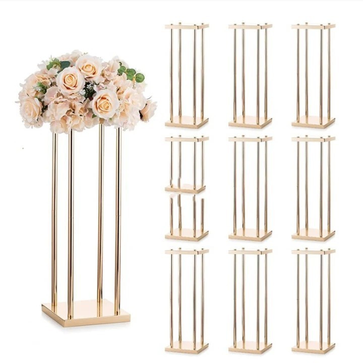 H-197 Home Centerpiece Column Geometric Tall Metal Gold Wedding Flower Stand Vase For Centerpieces