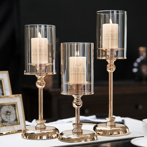 O-X588 Wholesale wedding centerpieces & table decoration Modern Luxury Glass Crystal Candle Stand Set Wedding Candle Holder Gold