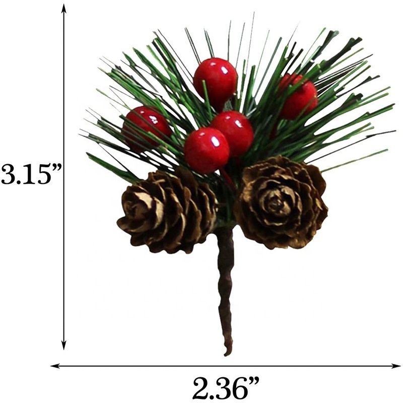 O-X0060 Artificial Pine Picks with Berries Pinecones Christmas Trees Decoration Stems Flower Arrangements Wreaths for Christmas