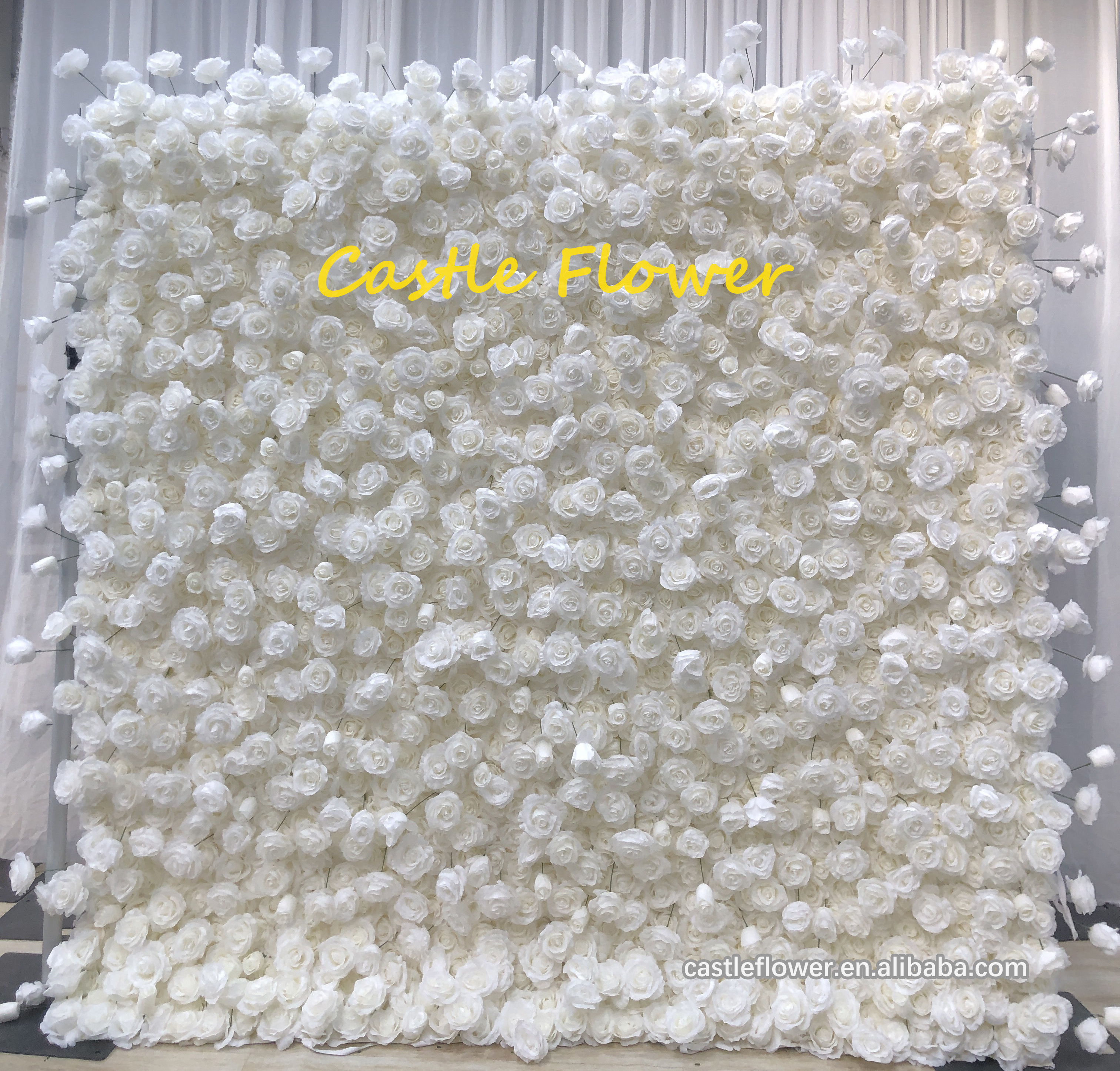 8ftx8ft Feet 3D Artificial Silk Flower Wall Panels White Rose Hydrangeas Fabric Rolling Up Curtain Flower Wall Backdrop