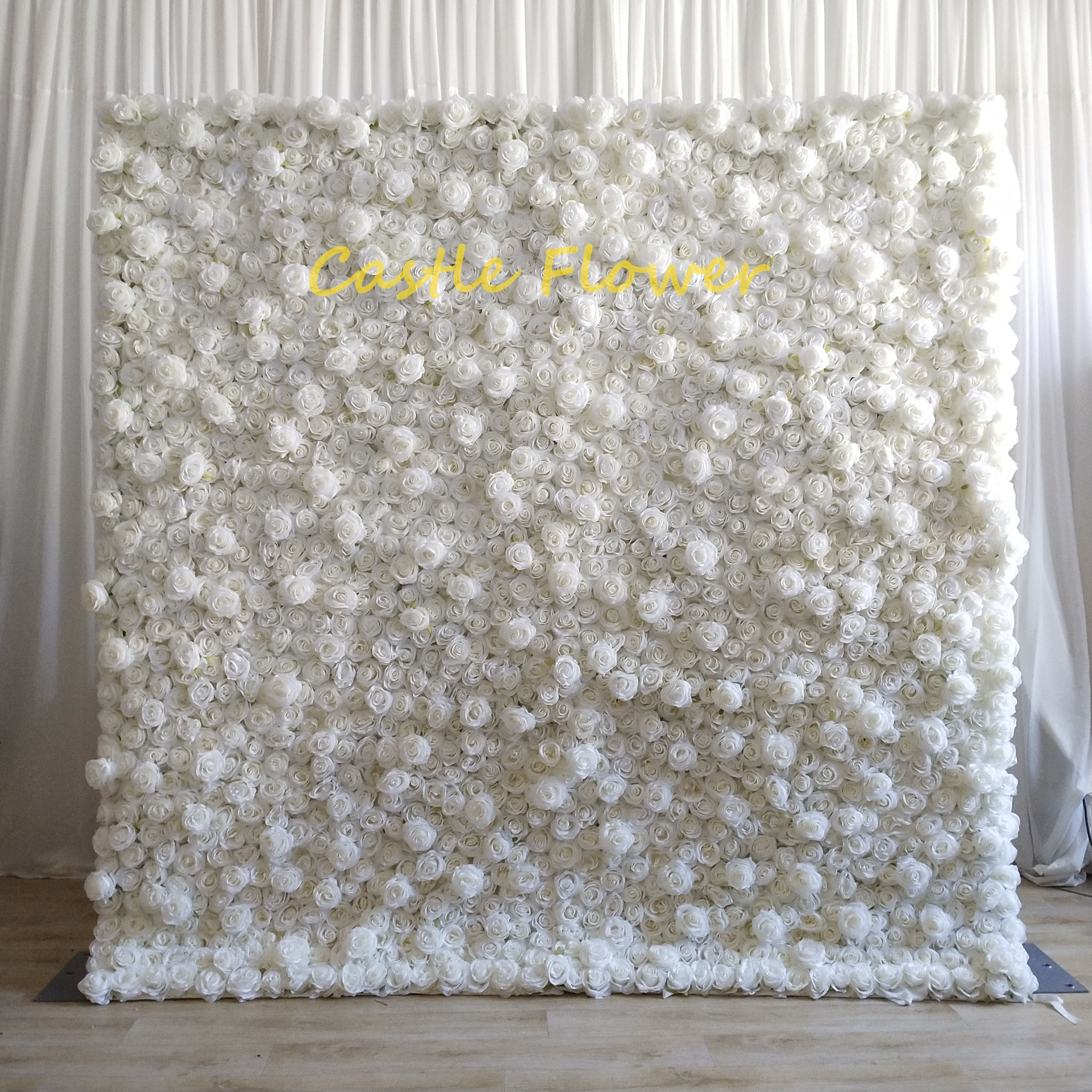 8ftx8ft Feet 3D Artificial Silk Flower Wall Panels White Rose Hydrangeas Fabric Rolling Up Curtain Flower Wall Backdrop