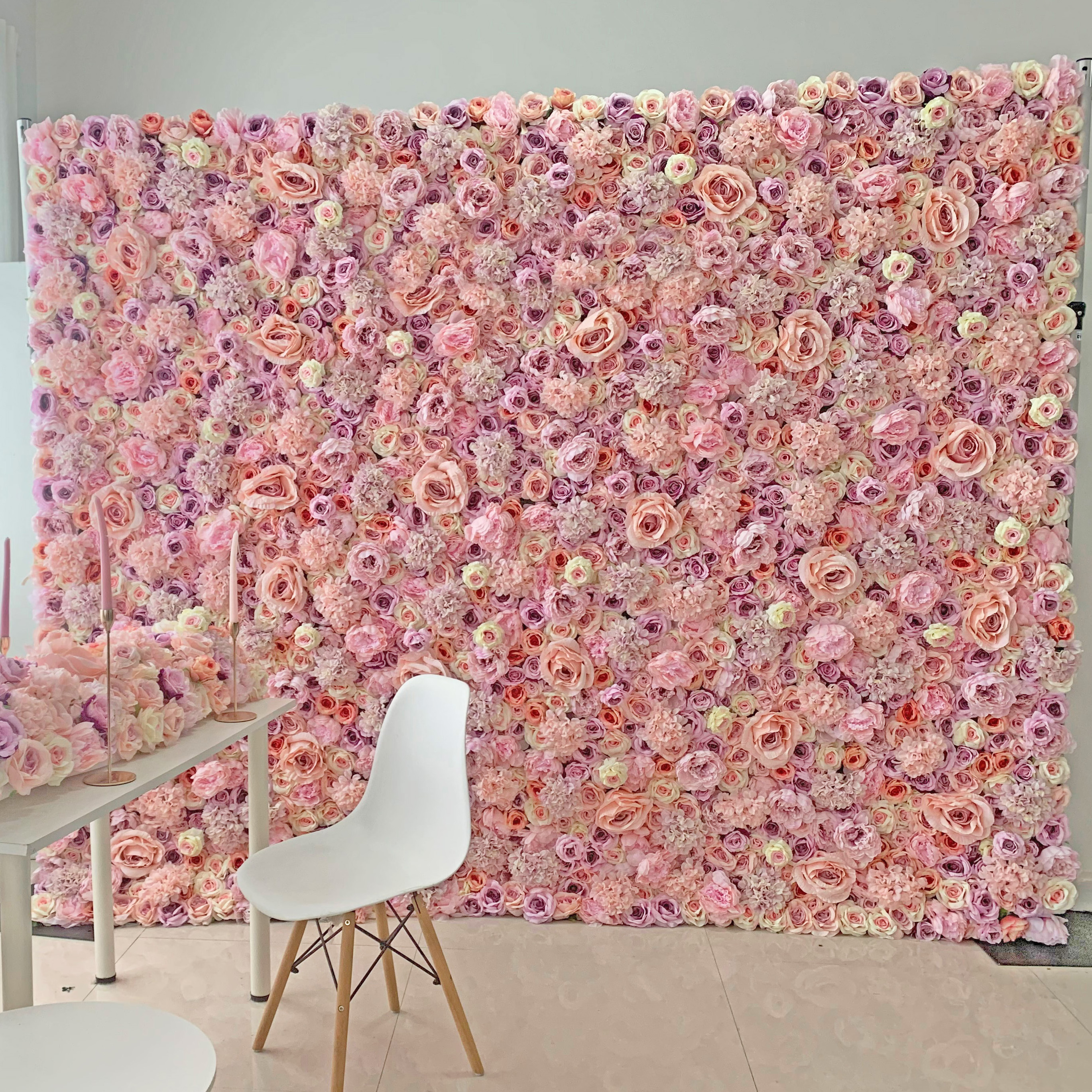 Rose Floral Wall Luxury Wedding Silk Cloth Flower Wall Decorative 3D Rolled Up Blush Pink Artificial Flower Backdrop Panels