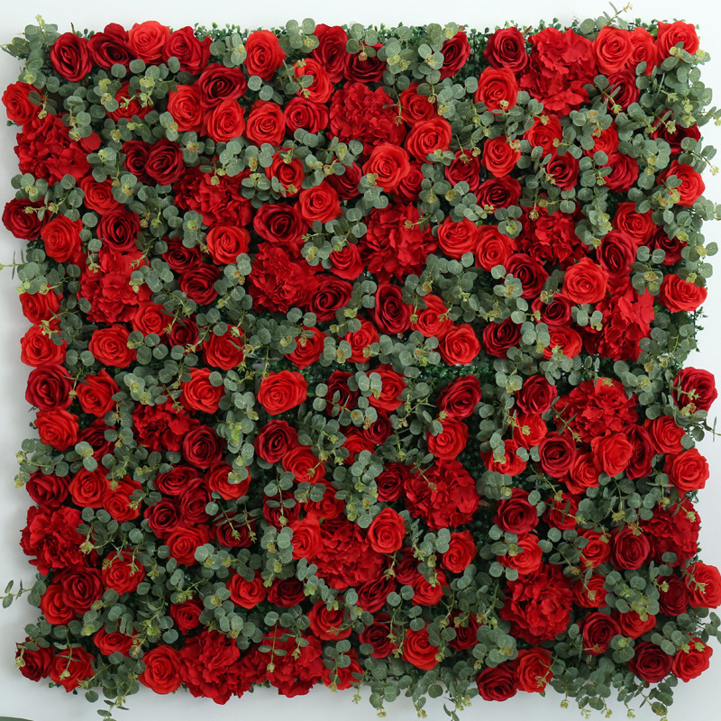 M-W01 Customize 5D Silk Flower Wall Red Rose Flower Wall Panel for Wedding Decor New Design Backdrop