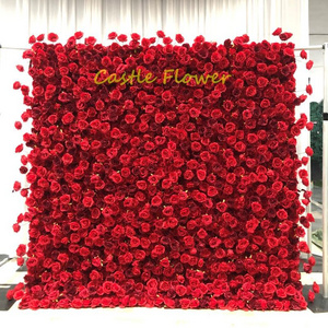 M-W01 Customize 5D Silk Flower Wall Red Rose Flower Wall Panel for Wedding Decor New Design Backdrop