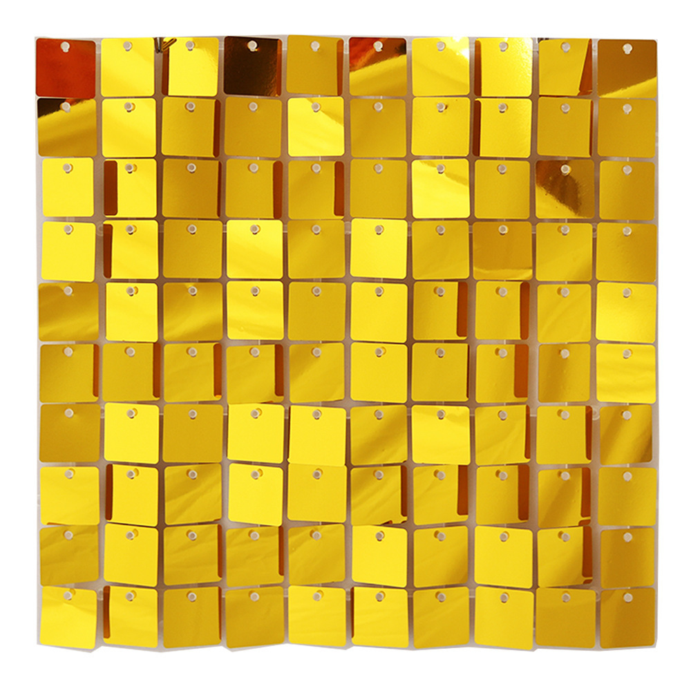 F-S0294 Clear Grid Panel Gold Color Click Interlocking 3D Shimmer Sequin Wall Panel for Wedding Birthday Party Decoration