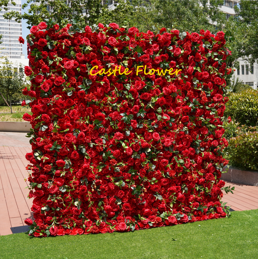 M600 Customized 3D Cloth Grid Silk Wedding Decorative Flower Wall Artificial Rose Flower Wall Panel Backdrop For Decor