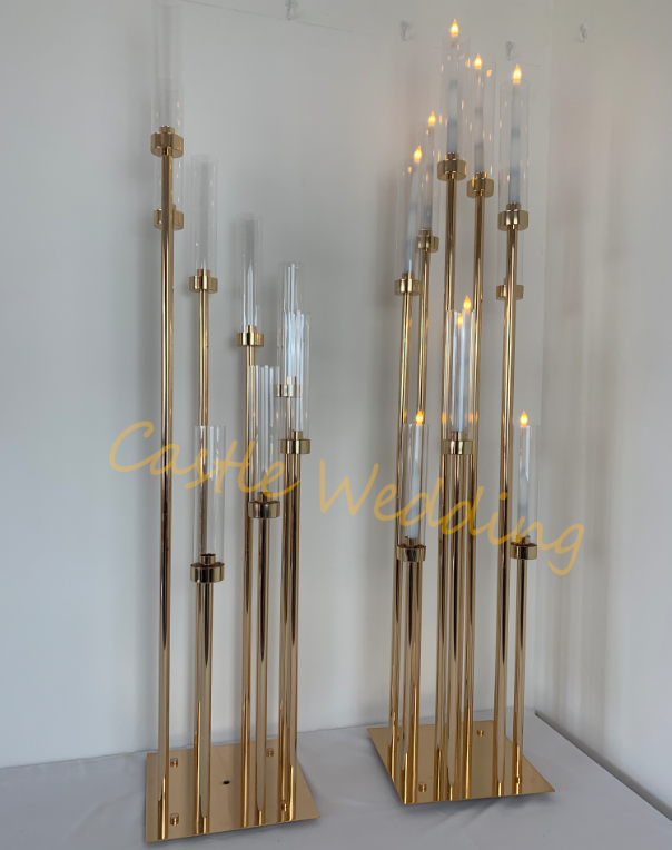 Y-Q051 Modern 8 Head Gold Candle Holder 53 inch Metal Candelabras Candlestick Holder For Weddings Table Centerpieces Decoration