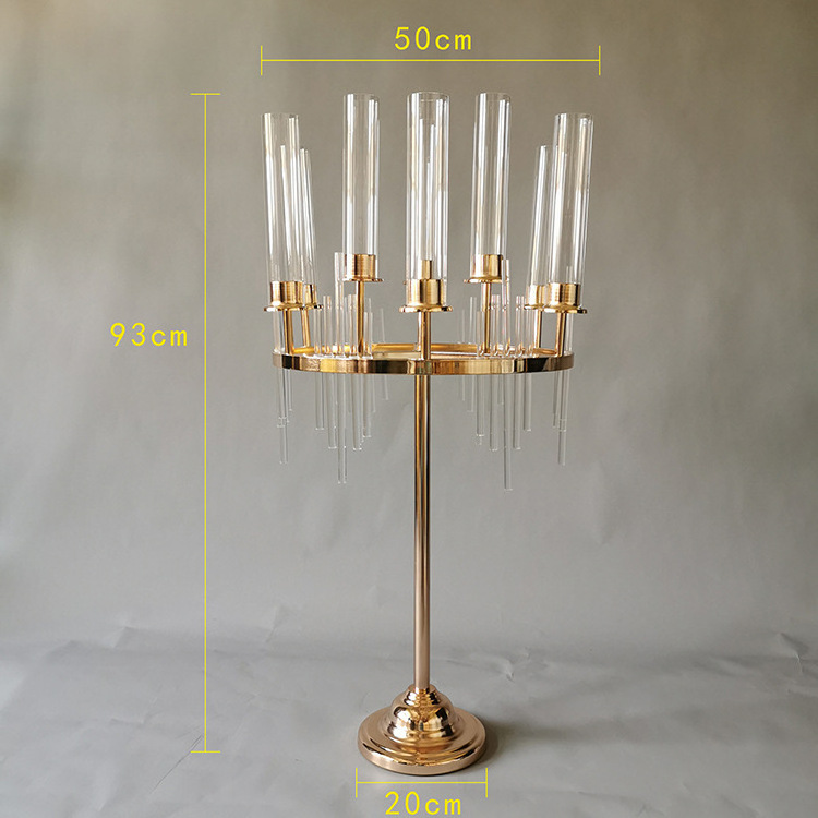 C-CDS005 Wholesale 8 arms Acrylic Gold Candelabra Centerpiece candle stands candlestick holder For Wedding event decoration