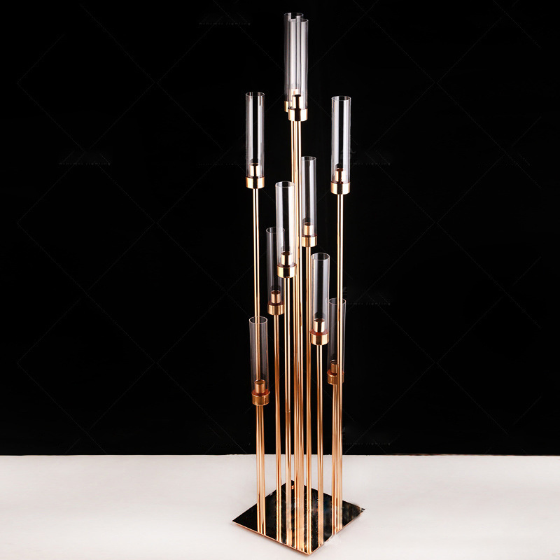 Y-Q051 Modern 8 Head Gold Candle Holder 53 inch Metal Candelabras Candlestick Holder For Weddings Table Centerpieces Decoration