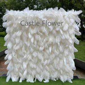 D-FW001 8ftx8ft 3d red purple white feather flower wall backdrop artificial fabric roll up flower wall for wedding decoration