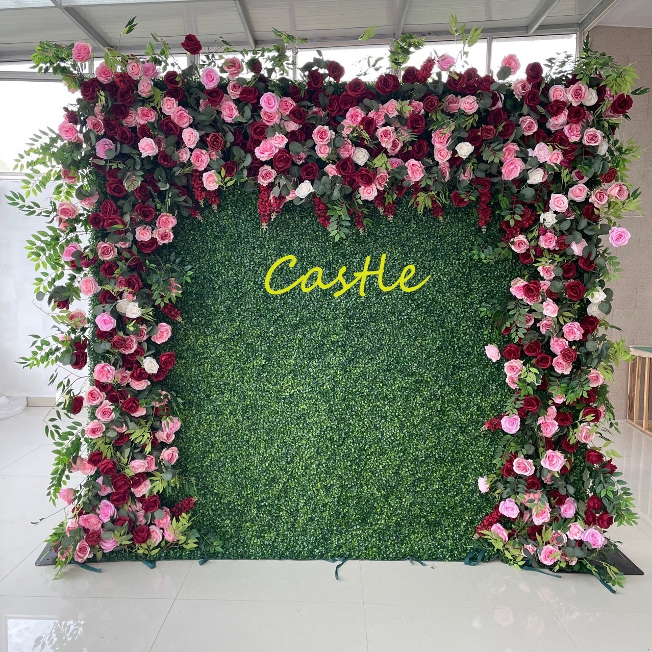 O-W043 Wedding Decorations White Pink Purple Flower Wall Panels 5D Customized 8ft x 8ft Silk Artificial flower wall backdrop