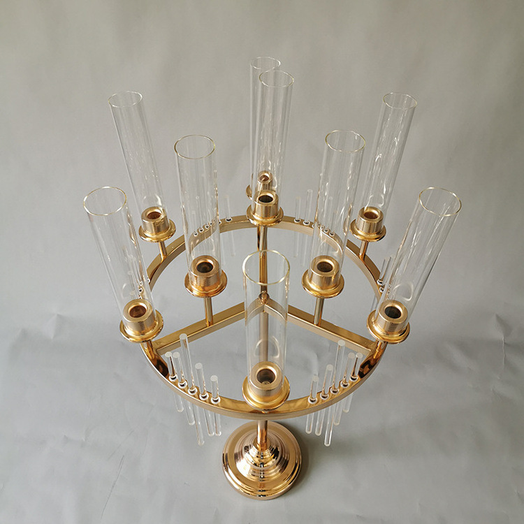 C-CDS005 Wholesale 8 arms Acrylic Gold Candelabra Centerpiece candle stands candlestick holder For Wedding event decoration