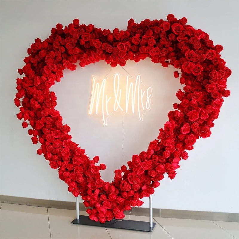 O-X880 EOM High Quality White Red Roses Flower Arch Wedding Backdrops Silk Flower Centerpieces Heart Shaped Flower Arch