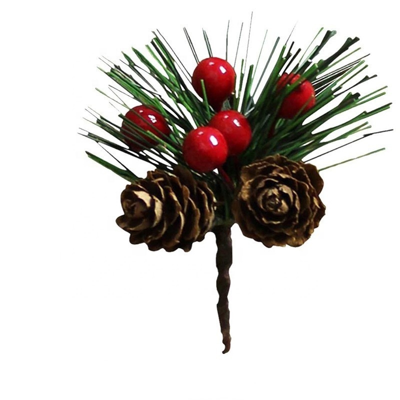 O-X0060 Artificial Pine Picks with Berries Pinecones Christmas Trees Decoration Stems Flower Arrangements Wreaths for Christmas