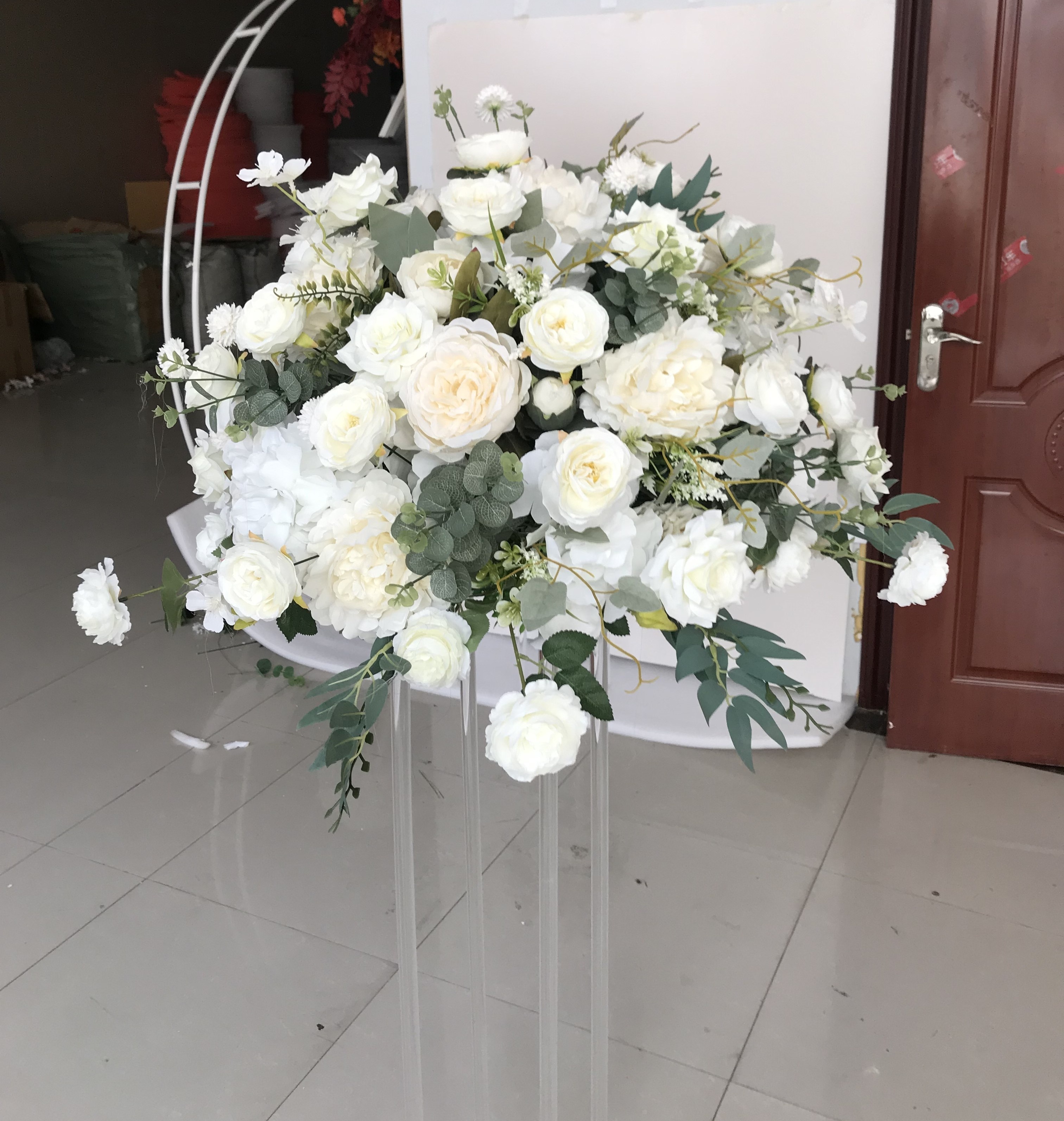 Y-I003 OEM Wedding Flower Ball Arrangement Handmade Wedding Centerpiece Artificial Red White Rose Flower Balls