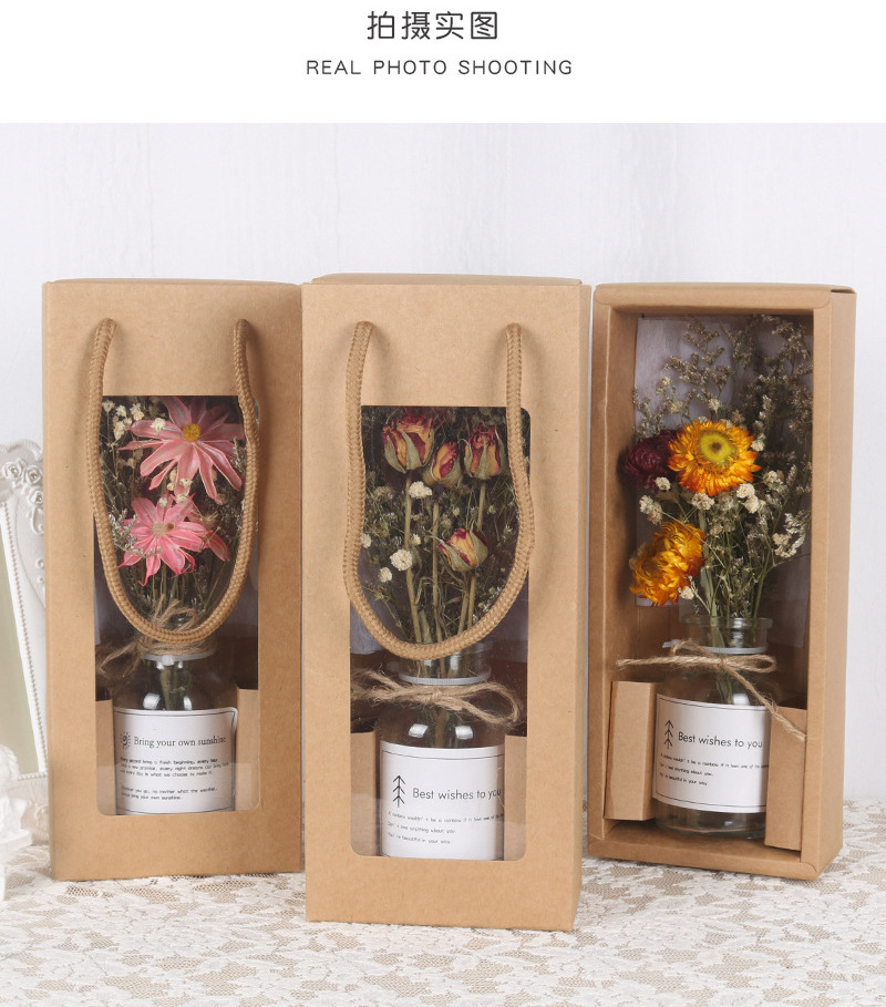 Y-N037 Mother's Day Decorative Dried Flowers Gift Box Glass Bottle Preserved Flowers Dried Flower Bouquet For Valentine Day Gift