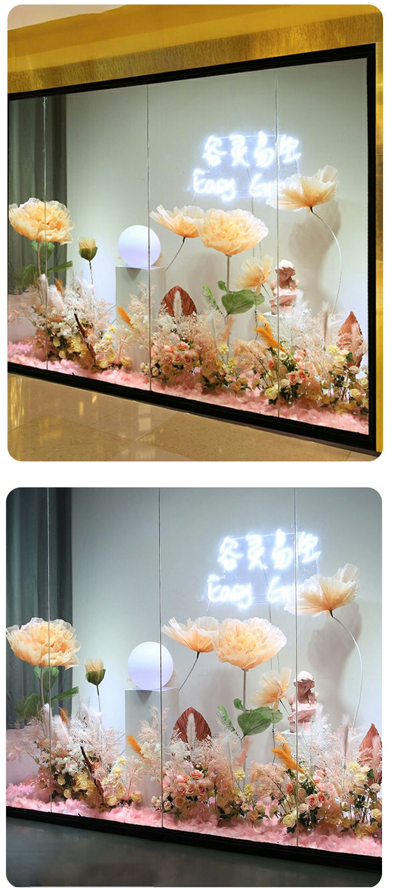 Large Electromechanical Opening Closing Mechanical Artificial Giant Paper Silk Flower With Lamp For Wedding Stage Decoration