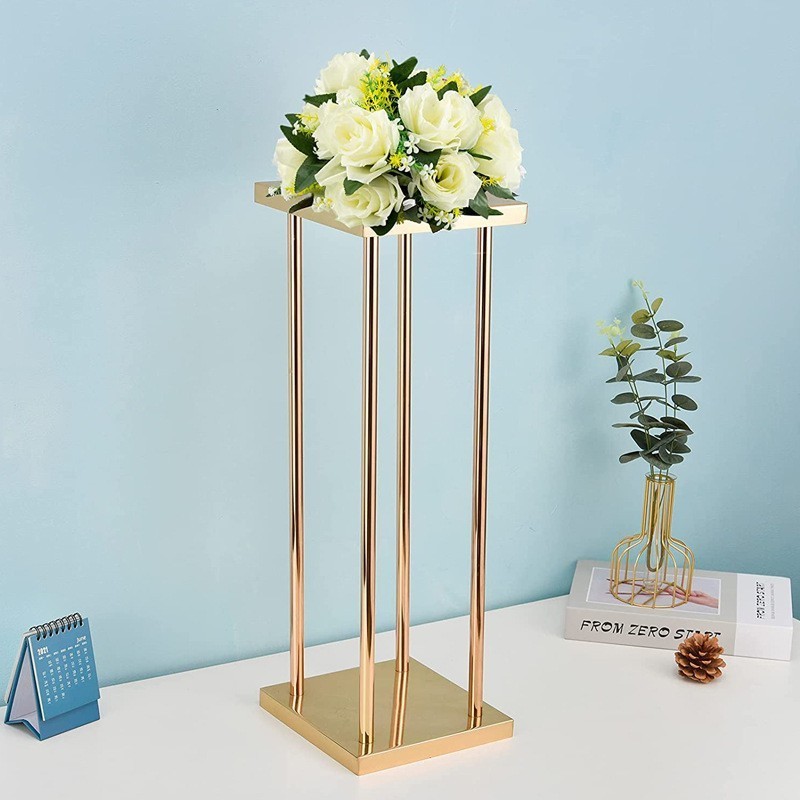 H-197 Home Centerpiece Column Geometric Tall Metal Gold Wedding Flower Stand Vase For Centerpieces