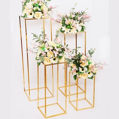 Y-Q031 120cm Tall Flower Stand Centerpiece Rectangle Gold Wedding Table Centerpiece Metal Flower Stand For Wedding Decoration