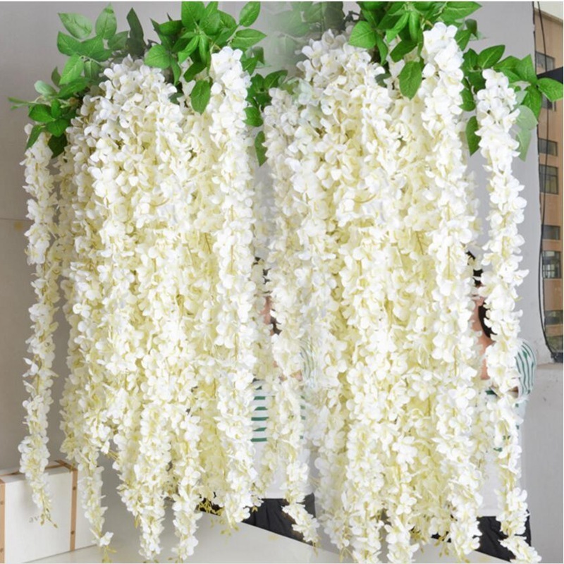 D-V005 Wholesale Wisteria Hanging Flowers White Pink Silk Wisteria Artificial Hanging Flower Wedding Backdrops Decorations