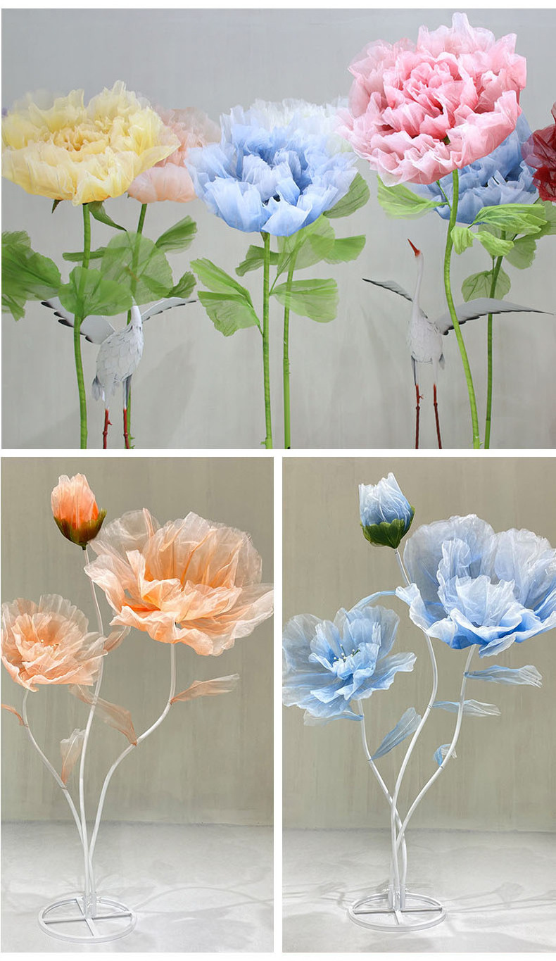 Large Electromechanical Opening Closing Mechanical Artificial Giant Paper Silk Flower With Lamp For Wedding Stage Decoration