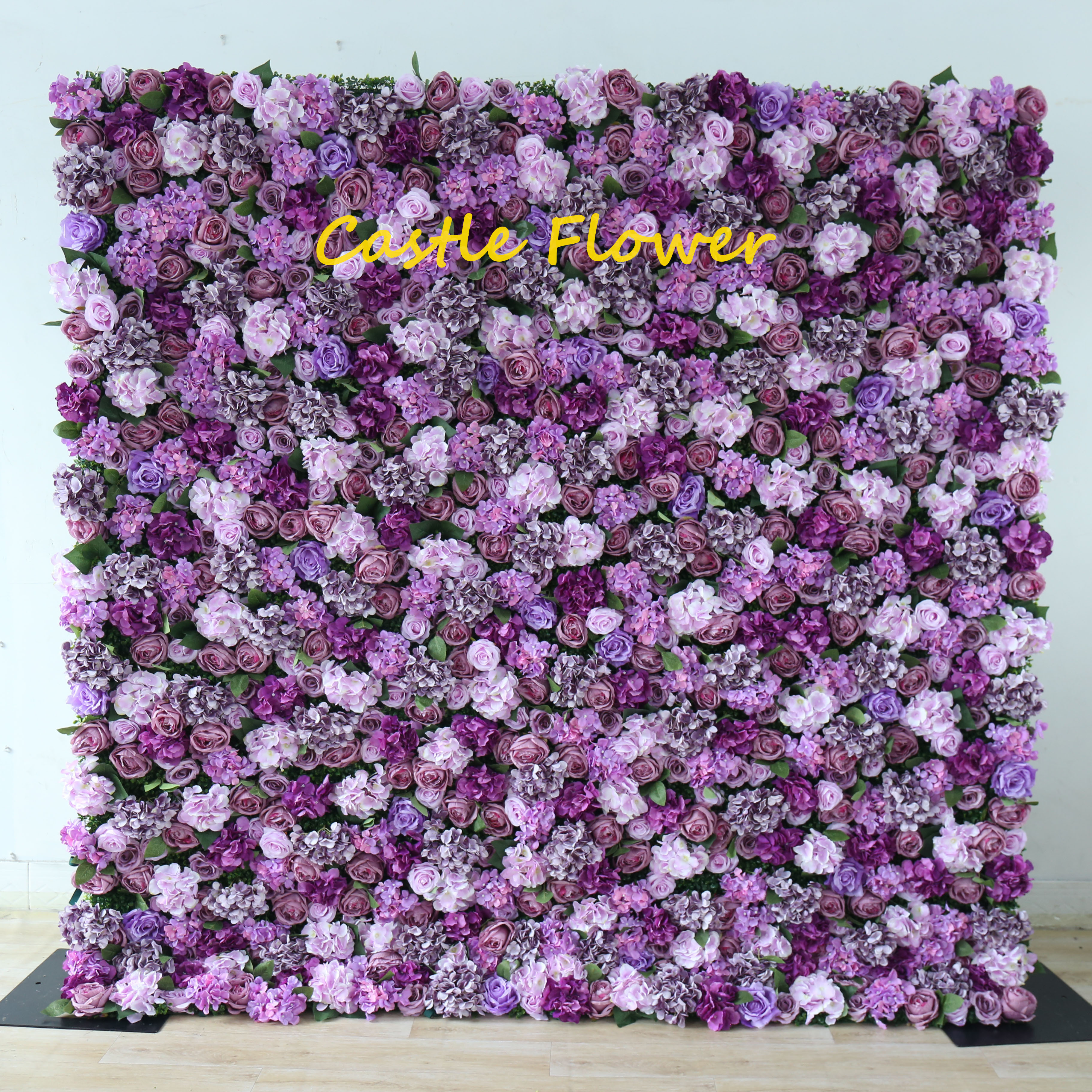 FW547 Wholesale Customized Fabric Back Roll Up Rose Purple Faux 3D Flower Wall 8ft x 8ft Backdrop For Wedding Home Party Decor